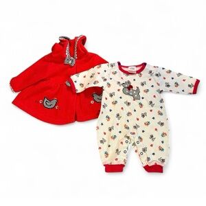 Adorable Vintage Red and White Baby Outfit Set 2 PCs